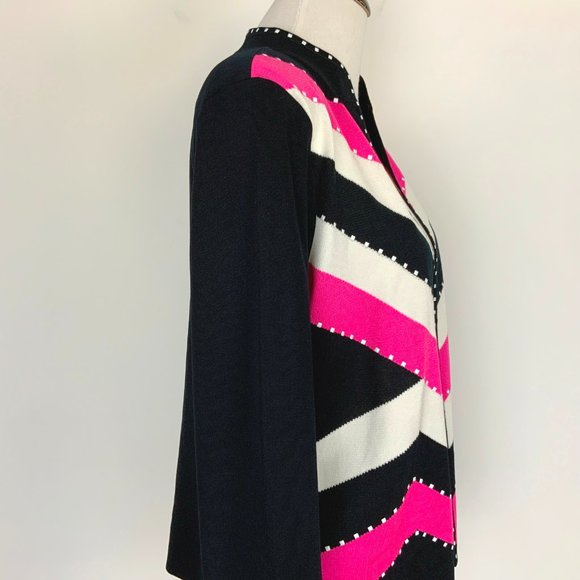 Ming Wang Open Front Knit Cardigan Career Black White Pink Medium - Picture 16 of 16